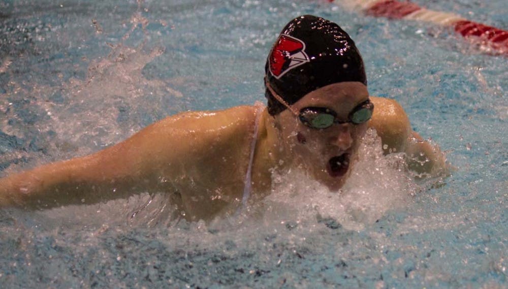 Sophomore Leighann Mattson competes in the women’s 400-yard individual medley Saturday morning at Lewellen Aquatic Center for the second day of the Doug Coers Invitational. The Ball State women’s swimming and diving will compete in the House of Champions hosted by IUPUI. DN FILE PHOTO EMMA FLYNN