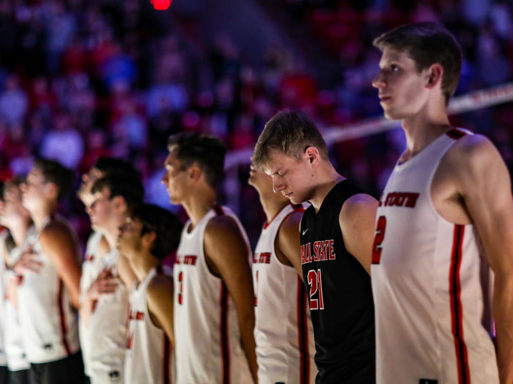 The Ball State men's volleyball team anticipates the game against The Ohio State University on March 15 at Worthen Arena. Ball State swept 3-0. Katelyn Howell, DN
