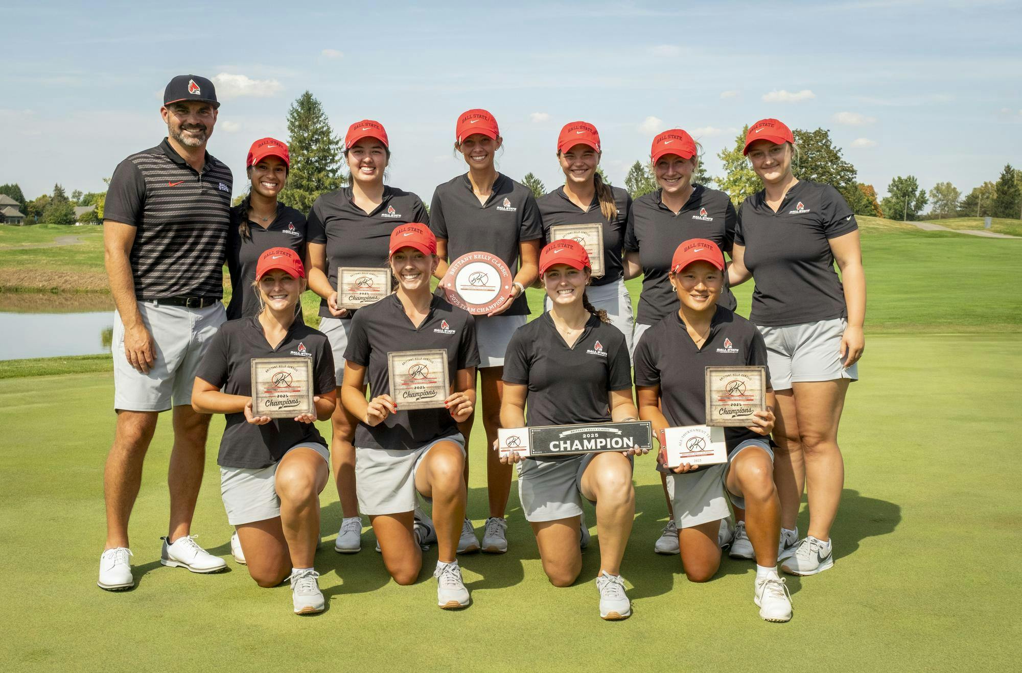 Members from the Ball State women's golf team pose for a photo during the Brittney Kelly Classic Sept. 16 in Yorktown Ind. Ball State Athletics, Photo Provided