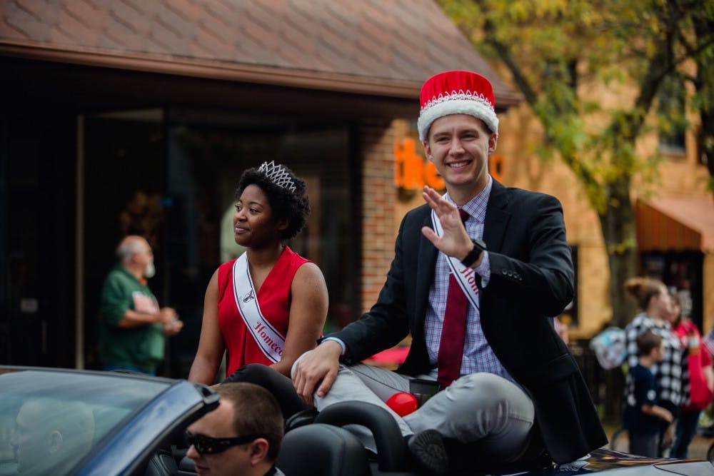 <p>The annual Homecoming Parade traveled from Muncie Central High School through campus on Oct. 21, 2017, to start off the day's Homecoming festivities. Local businesses, community leaders and campus organizations created floats to go along with the year's theme "Around the World." <strong>Reagan Allen, DN</strong></p>