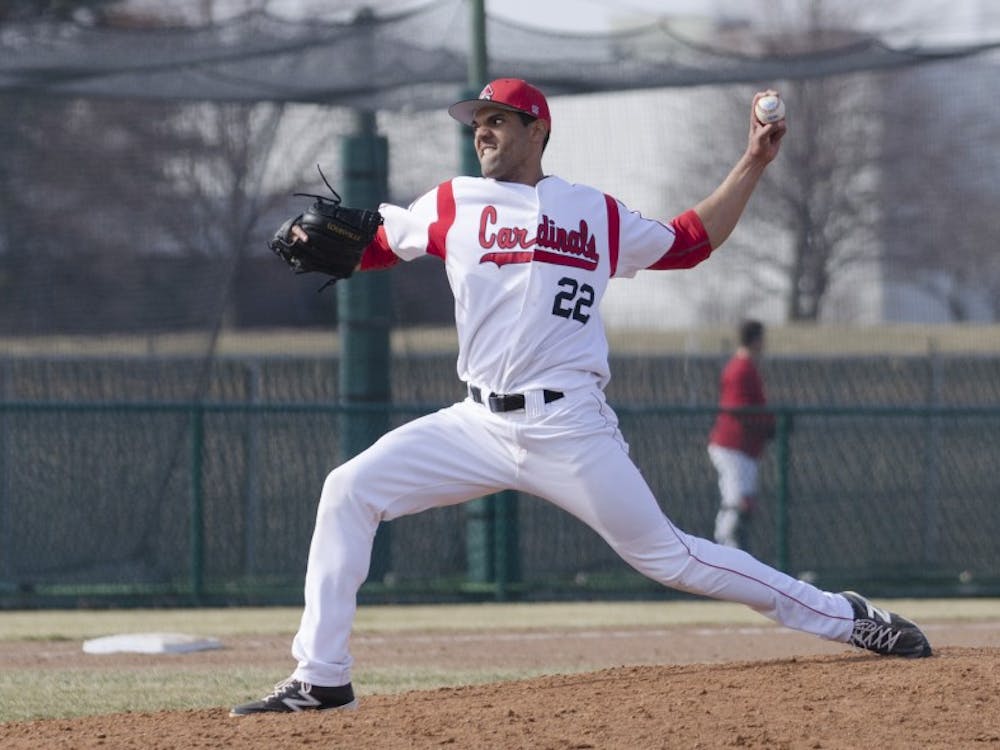 Nestor Bautista pitches the ball in the game against Bowling Green on March 21 at Ball Diamond. Bautista was a left-handed relief pitcher for the Cardinals who may be picked in the 2014 First-Year Player Draft. DN FILE PHOTO BREANNA DAUGHERTY