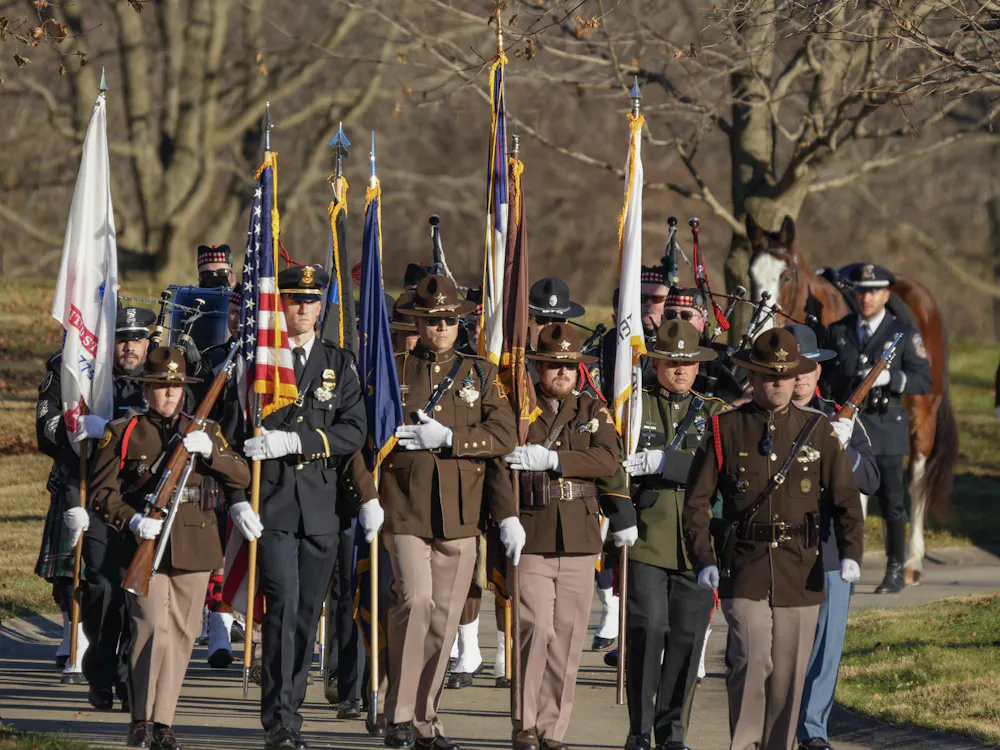 Officers preparing for the presentation of colors for Cpl. Blake Reynolds Nov. 22 at Jones Cemetery. Kyle Ingermann, DN