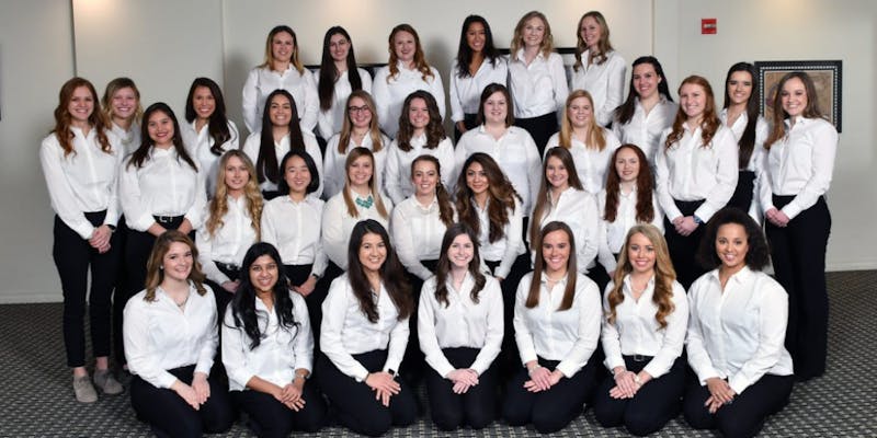 This year, two of the 33 500 Festival Princesses will represent Ball State, Justice Amick (front row far right) and Heidi Przytulski (back row far right.) Every year, more than 300 applications are collected. 500 Festival, Photo courtesy