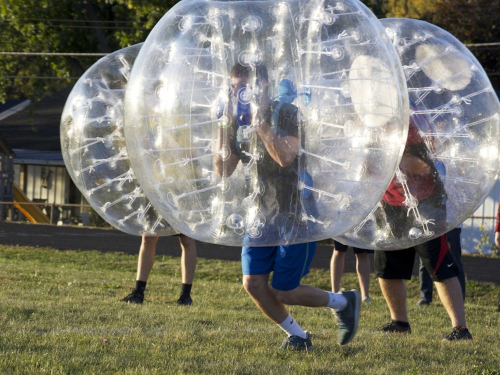 Teams came head to head on Wednesday, October 14 at Northside Middle School for Kickin' it with Kappa Delta and Lambda Chi Alpha, Ball State's first bubble soccer tournament. DN PHOTO BROOK HAYNES