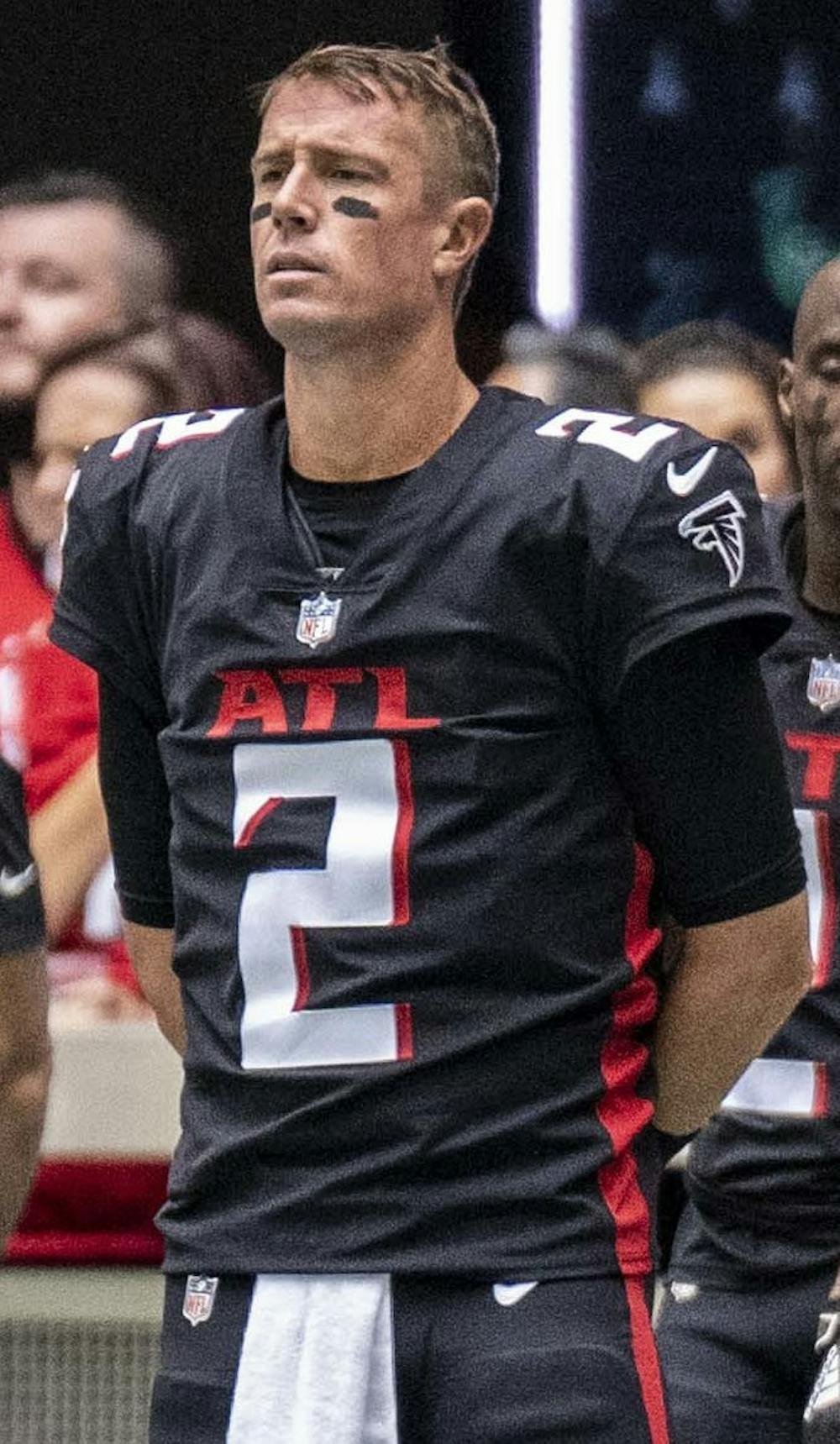 <p>Former Atlanta Falcons quarterback Matt Ryan stands on the sideline before a home game in Mercedes Benz Stadium against the  Washington Football Team Oct. 3, 2021. Ryan was named the NFL&#x27;s Most Valuable Player in 2016. <strong>Photo Credit: Joe Glorioso, All-Pro Reels</strong></p>