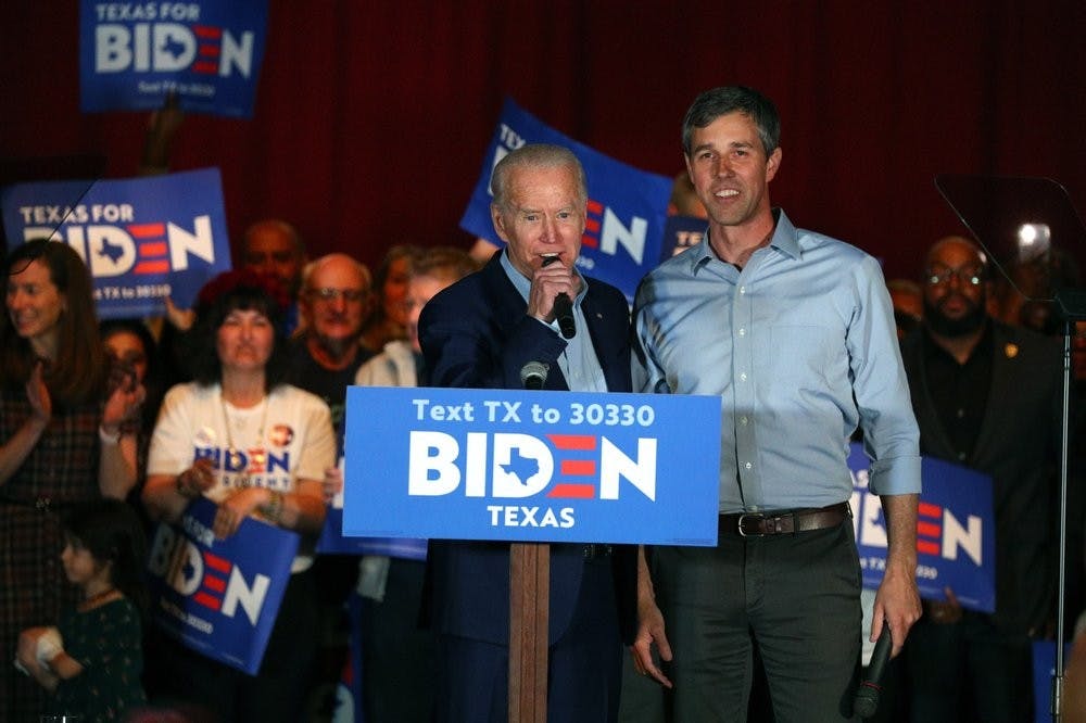 Democratic presidential candidate former Vice President Joe Biden speaks after former Texas Rep. Beto O'Rourke endorsed him at a campaign rally March 2, 2020, in Dallas. (AP Photo/Richard W. Rodriguez)