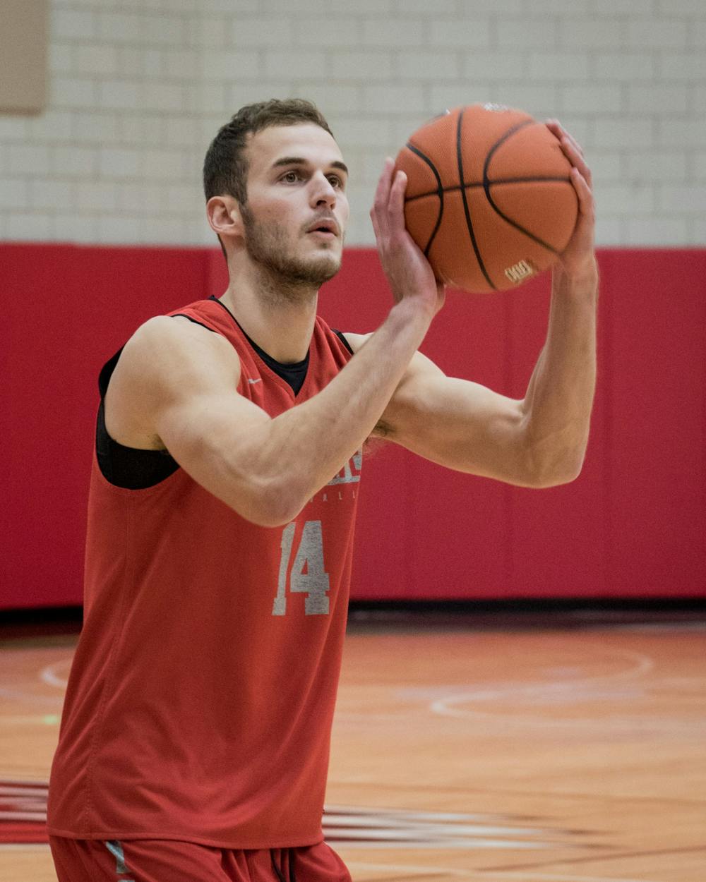 <p>Senior Kyle Mallers shoots three-pointers before practice Oct. 29, in the Dr. Don Shondell Practice Center. Mallers has played in every game in his first three years at Ball State. <strong>Eric Pritchett, DN</strong></p>