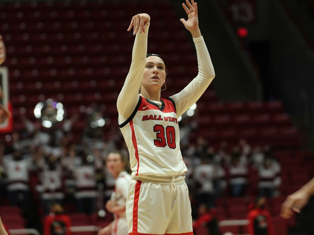 Ball State redshirt Junior Anna Clephane shoots a free-throw  on Nov. 3 at Worthen Arena. Clephane finished the night with 20 points.