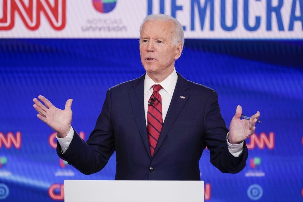 <p>In this March 15, 2020 file photo, former Vice President Joe Biden, participates in a Democratic presidential primary debate at CNN Studios in Washington. Joe Biden swept to victory in Florida, Illinois and Arizona on Tuesday, increasingly pulling away with a Democratic presidential primary upended by the coronavirus and building pressure on Bernie Sanders to abandon his campaign. <strong>(AP Photo/Evan Vucci, File)</strong></p>