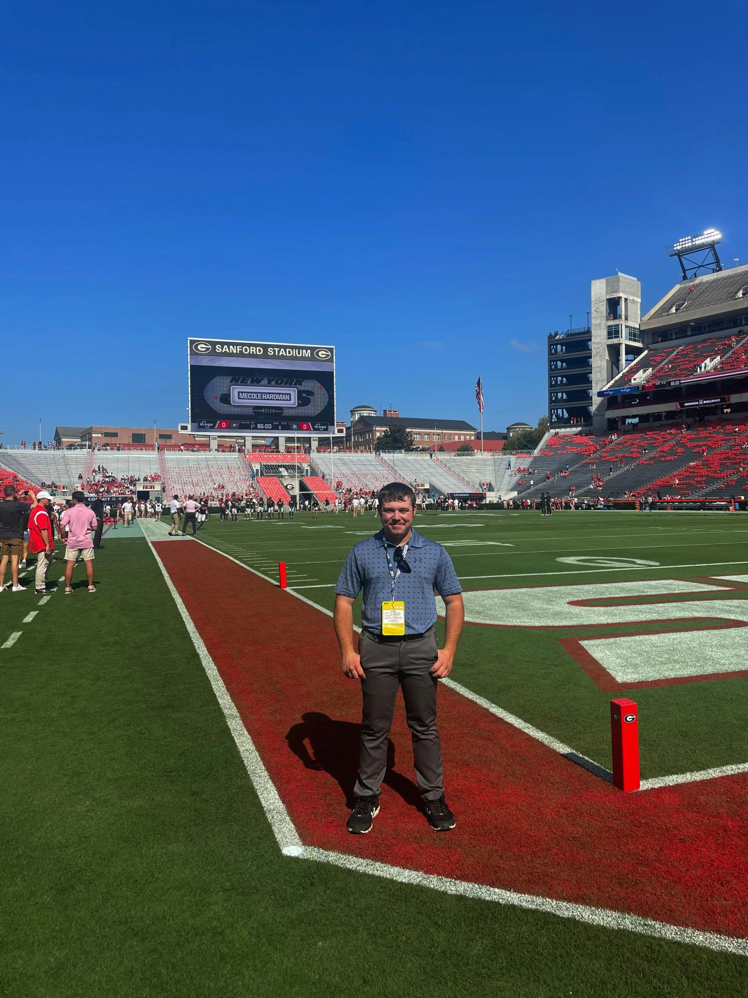 Sophomore reporter Zach Carter stands in front of Sanford Stadium in Athens, Ga Sept. 9 before Ball State’s game against No.1 Georgia. Elijah Poe, DN. 