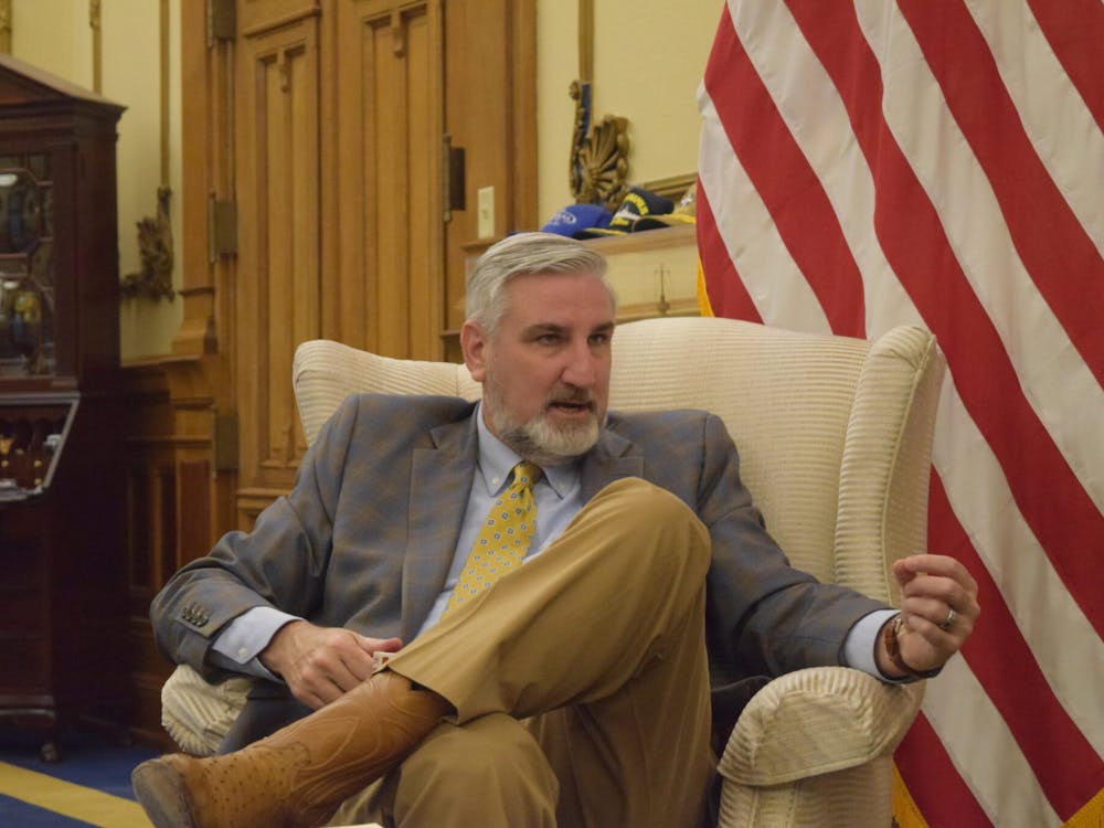 Gov. Eric Holcomb in an end-of-year interview Dec. 15, 2022. (Leslie Bonilla Muñiz/Indiana Capital Chronicle)


