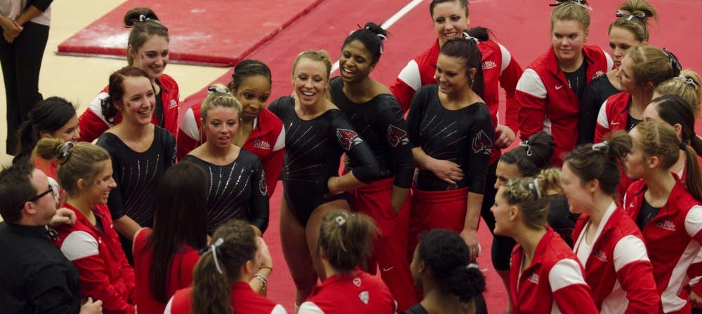 The Ball State gymnastics team faced Northern Illinois in the final home match of the season on Feb. 27 at Irving Gymnasium. Ball State won 194.2-193.25.