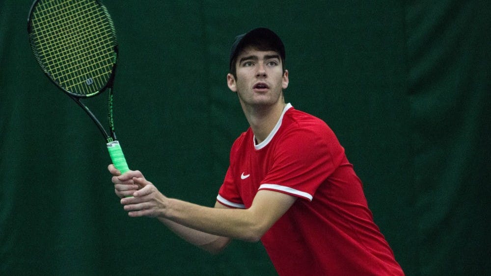 Senior Andrew Stutz won in straight sets during the match against Eastern Illinois' Jared Woodson on Jan. 22 at Muncie's Northwest YMCA. Ball State takes on Western Michigan on&nbsp;Friday, March 23 and Toledo on Saturday, March 24.&nbsp;Grace Ramey // DN File