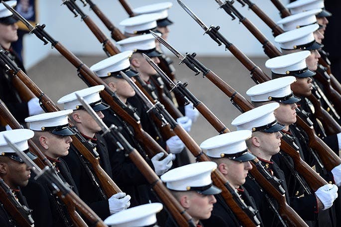 U.S. Marines march in the Inauguration Parade for the second term of U.S. President Barack Obama in Washington, D.C., Monday, January 21, 2013. (Chuck Myers/MCT)