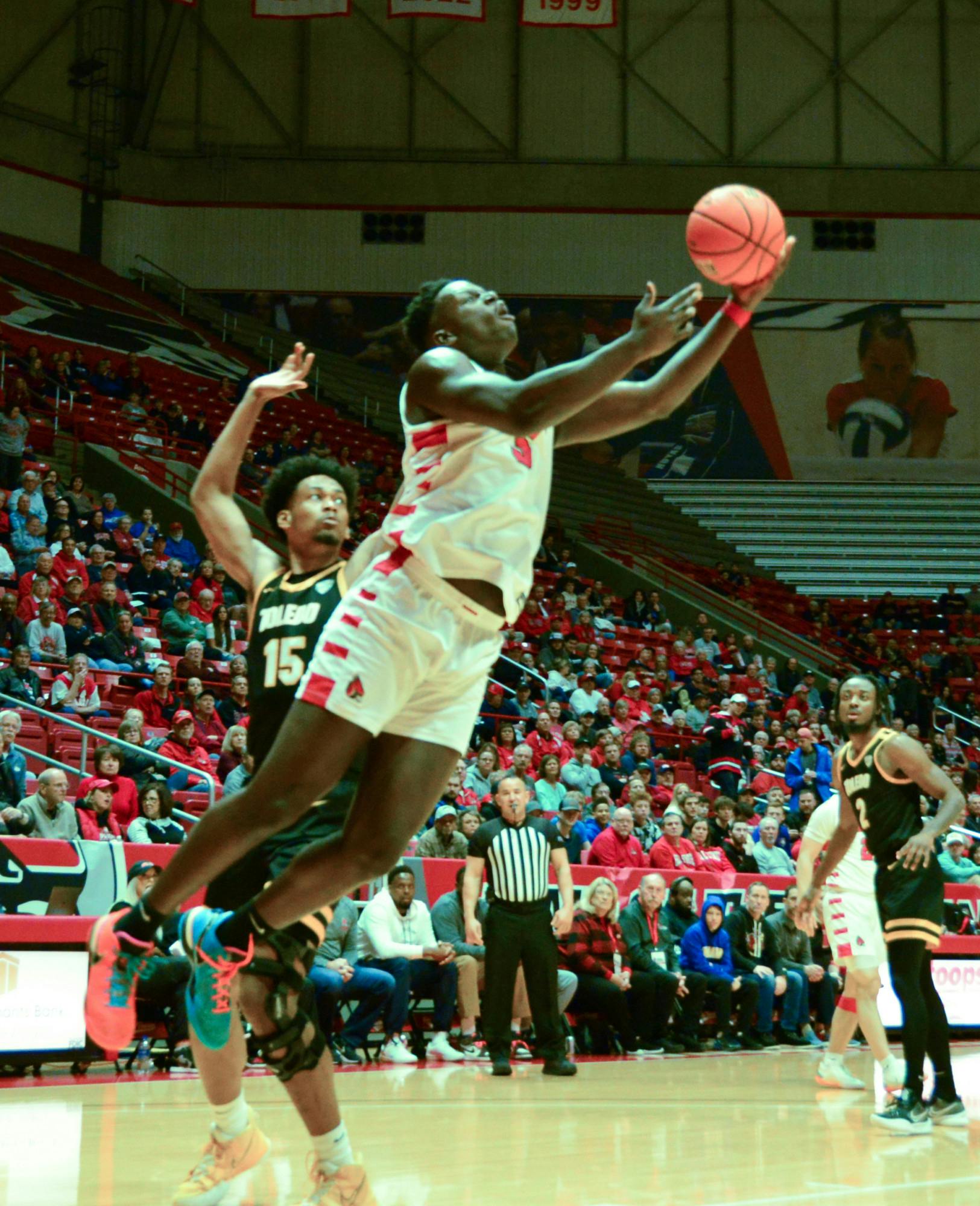 Sophomore center Payton Sparks goes for a basket in a game against Toledo on March 3 at Worthen Arena. Brandon Dean, DN