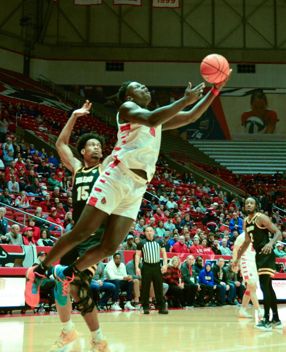 <p>Sophomore center Payton Sparks goes for a basket in a game against Toledo on March 3 at Worthen Arena. Brandon Dean, DN</p>