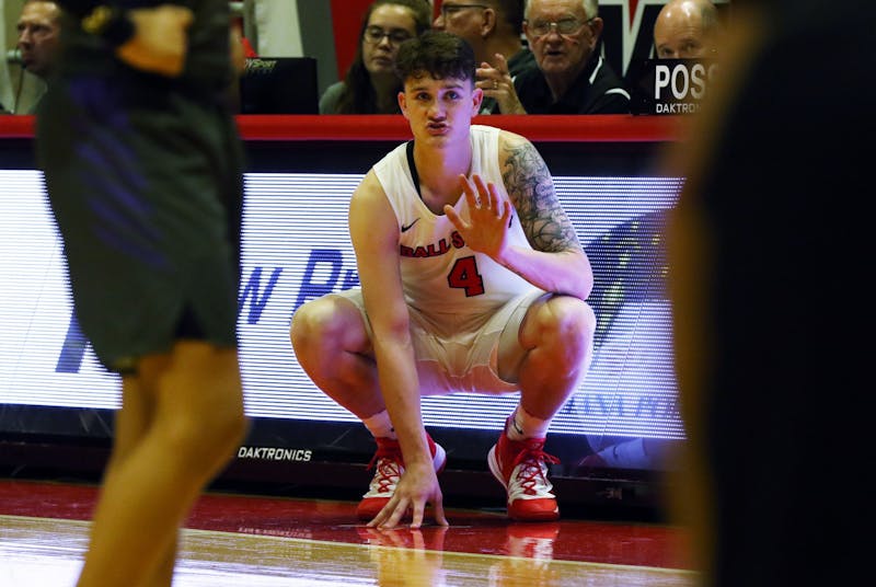 Ball State freshman guard Lucas Kroft waits to enter the game against Defiance Tuesday, Nov. 5, 2019 at John E. Worthen Arena. Ball State won 87-43. Paige Grider, DN