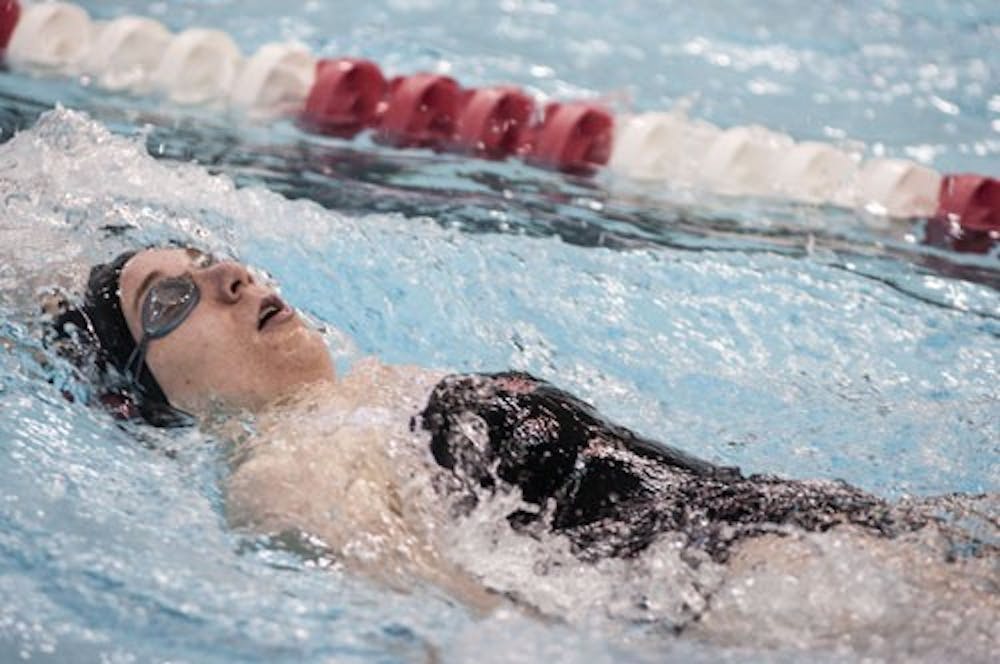 Bridgette Ruehl swims in the individual medley. Ball State Swimming and Diving hosted a dual meet with both their men's and women's teams against Evansville.