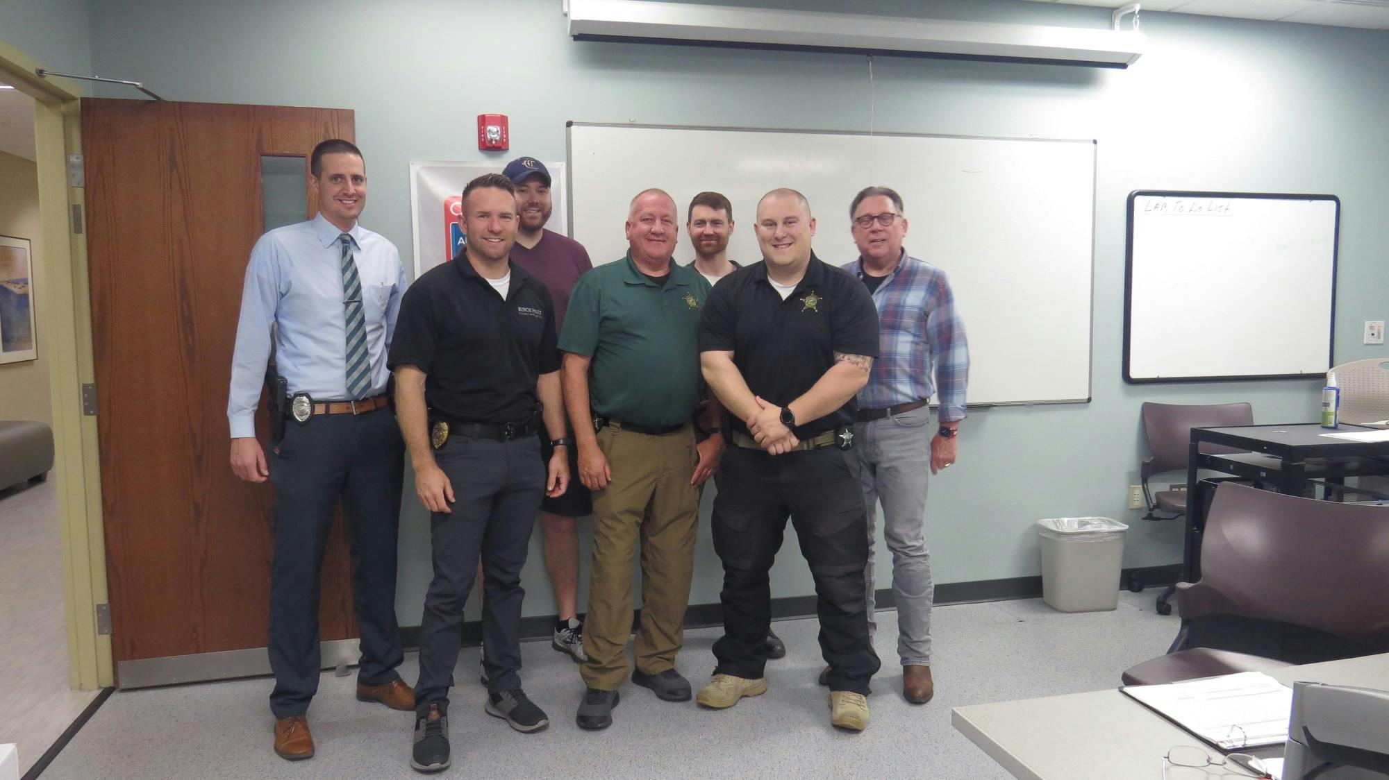 Officers from local departments gather together in an Ivy Tech classroom for Project Sybertooth April 30. Officers from the Muncie Police Department, Delaware County Sheriff&#x27;s Office and Ball State University Police Department can take these classes to learn more about cybersecurity. The Ball Brothers Foundation, Photo Provided