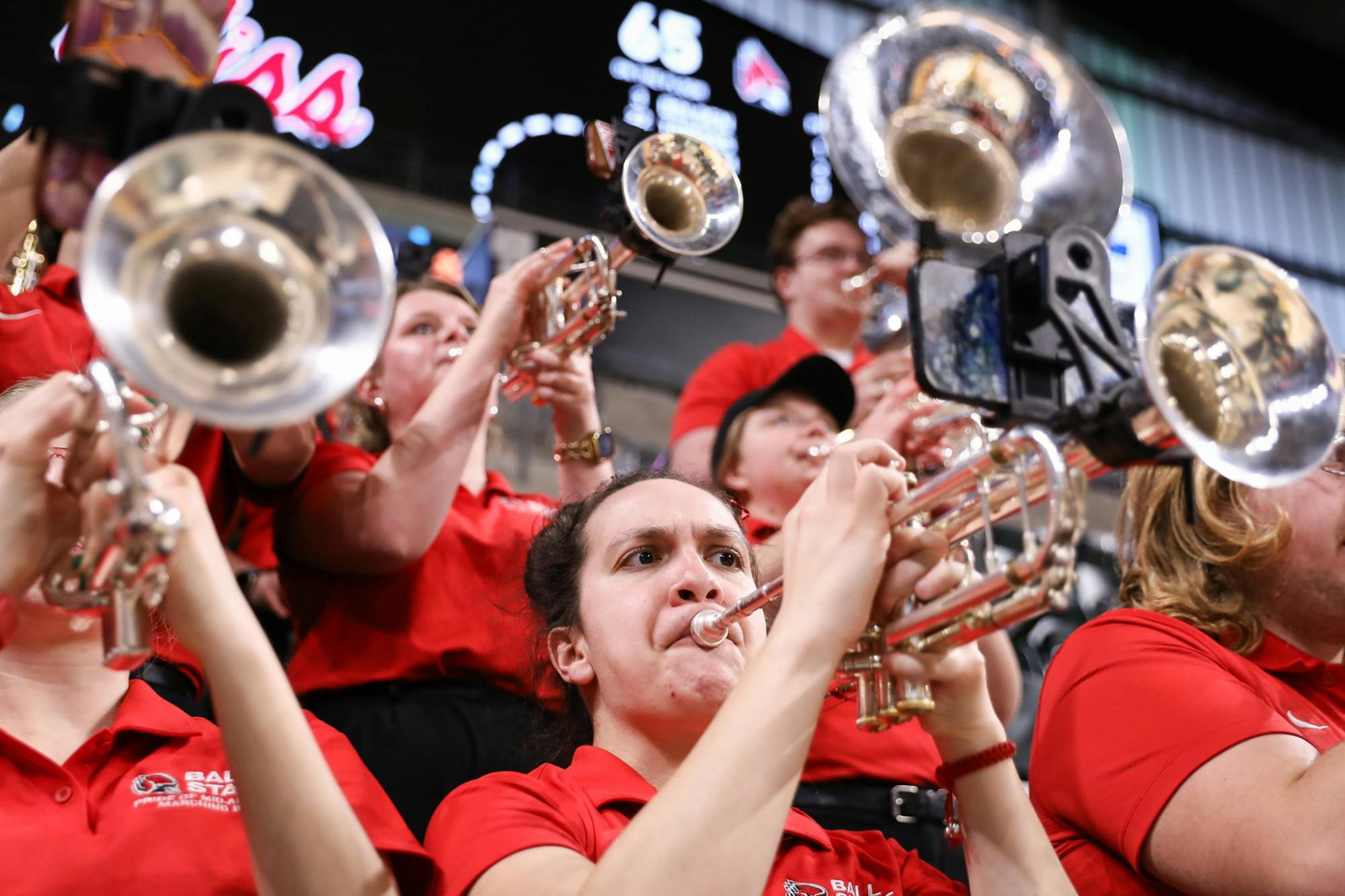 The Cardinal Pride band performs during the Ball State vs Ole Miss game March 21 for the NCAA Women's Basketball Tournament at Foster Pavilion in Waco, Texas. Andrew Berger, DN 