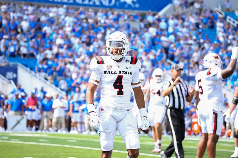Redshirt senior Tyler 'Red' Potts celebrating a defensive play against Kentucky Sept. 2. Ball State fell 44-14 to the Wildcats. Daniel Kehn, DN