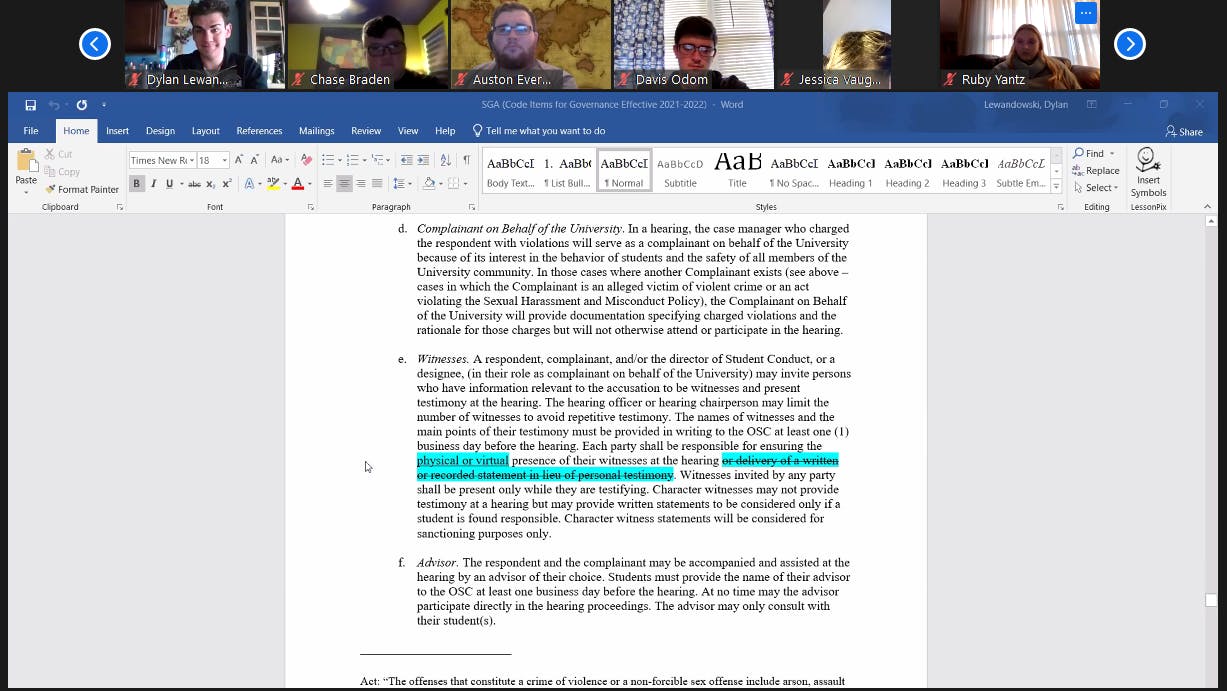 Mike Gillilan, Ball State director of student conduct, presents the changes to the Student Code of Rights and Responsibilities at the Dec. 2 student government association Zoom meeting. The senate passed the changes with a vote of 36-1, with no abstentions. Maya Wilkins, Screenshot Capture
