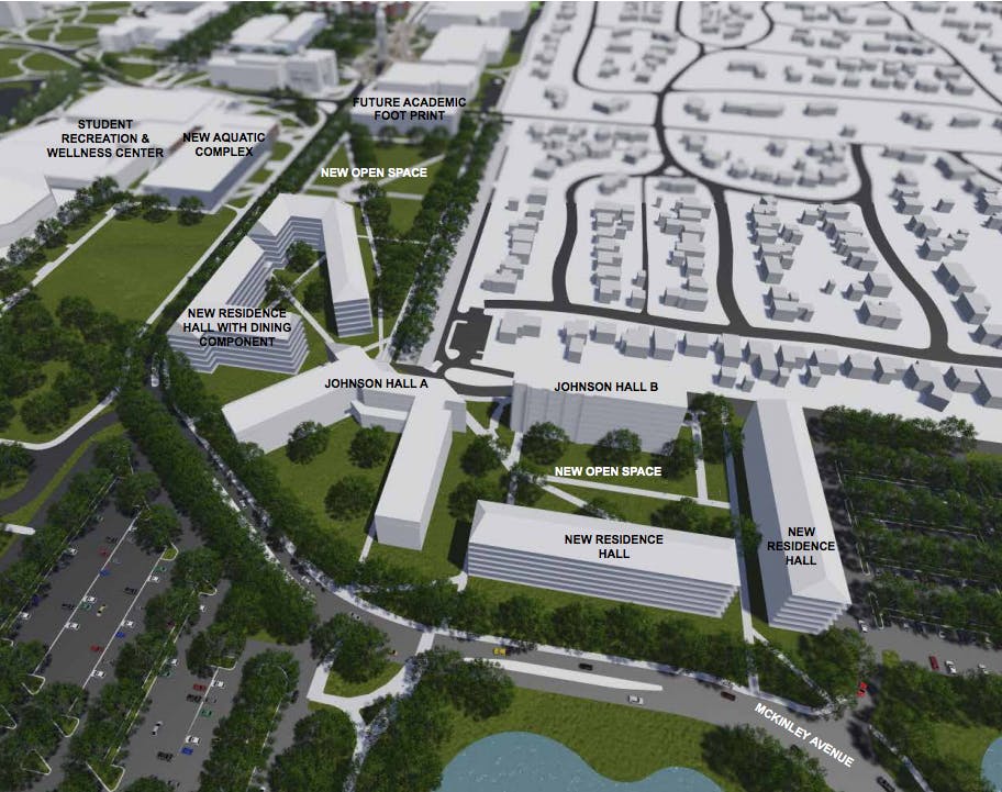 According to the Campus Master Plan, new&nbsp;residential buildings on the north side of campus&nbsp;will replace LaFollette Complex, with an aim "to reinforce the sense of community."&nbsp;The new residence halls on the north side of campus&nbsp;are expected to house 1,100 beds. Ball State University&nbsp;Campus Master Plan //&nbsp;Photo Courtesy&nbsp;