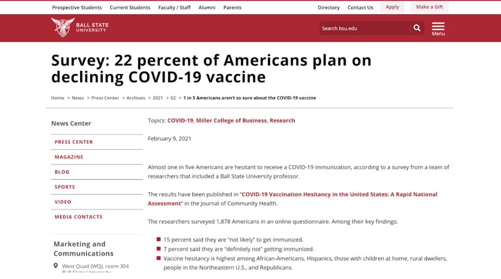 Ball State faculty member helps with study discussing Covid-19 vaccine hesitancy