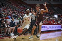 Junior guard Jalin Anderson drives against a defender Dec. 2 against Bellarmine at Worthen Arena. Anderson had 17 field goal attempts. Andrew Berger, DN