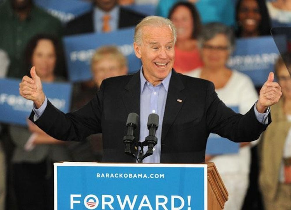 <p>Vice President Joe Biden gives two thumbs up as he speaks to supporters gathered during a campaign rally Wednesday, October 31, 2012, at the Sarasota Municipal Auditorium in Sarasota, Florida. <strong>Grant Jefferies/Bradenton Herald/MCT</strong></p>