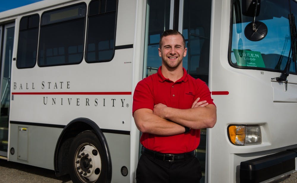 <p>Isaac Steury is a senior criminal justice major that has been driving a shuttle bus at Ball State for a year. He works 16-20 hours a week.<em> DN PHOTO KELLEN HAZELIP</em></p>