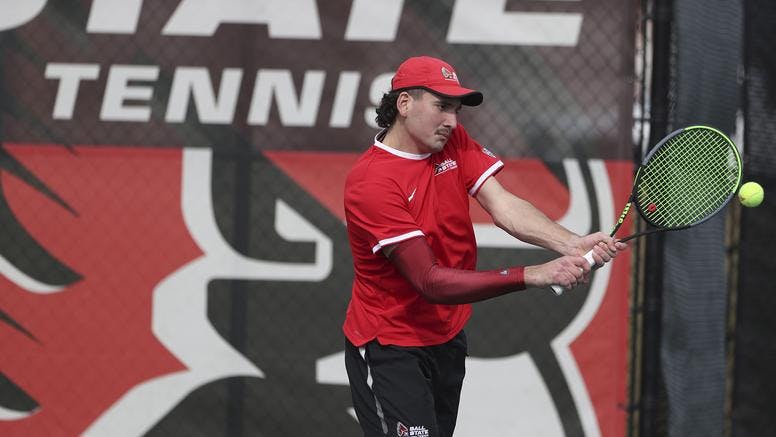 Graduate student Danilo Kovacevic swinging through a shot. Ball State Athletics, photo courtesy