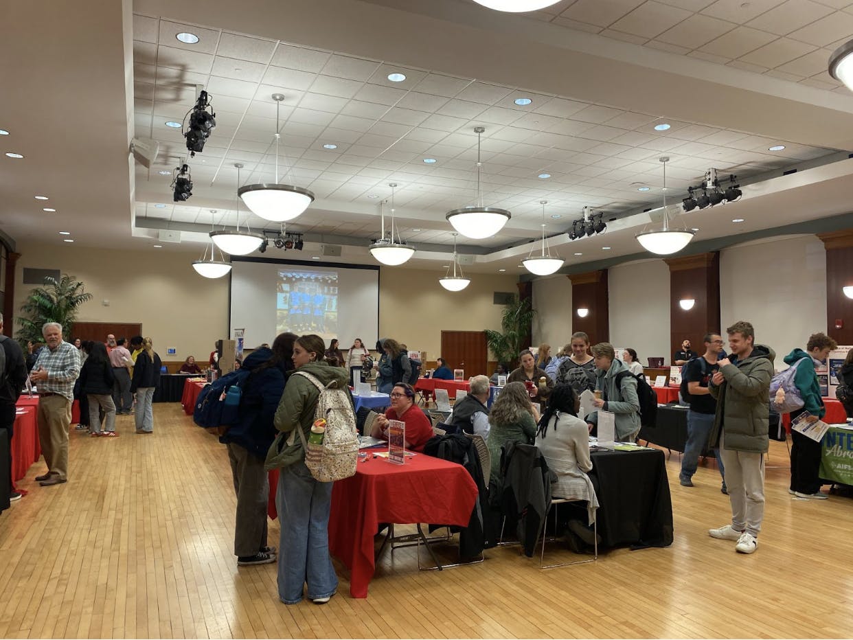 Ball State students line up at the various booths present at the annual Study Abroad Fair