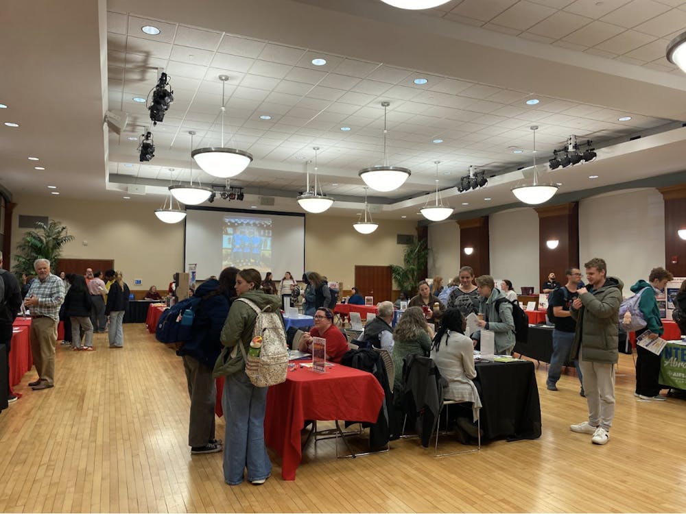 Ball State students line up at the various booths present at the annual Study Abroad Fair