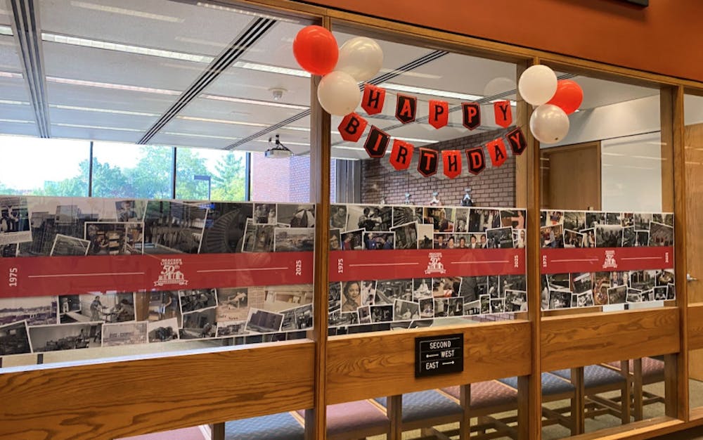 <p>Decorations in Bracken Library for 50th anniversary celebration.</p><p><br></p><p>Brianna Baariu, NewsLink Indiana</p>