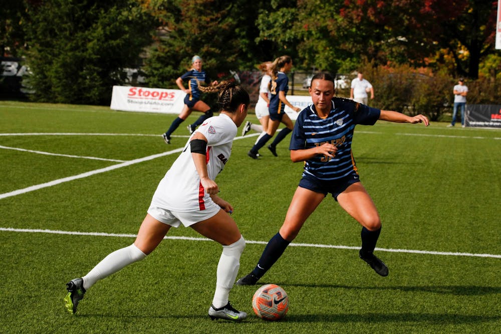 A Ball State soccer player dribbles the ball against Toledo Sept. 28 at Briner Sports Complex. The Cardinals won 2-1 againt the Rockets. Daniel Kehn, DN