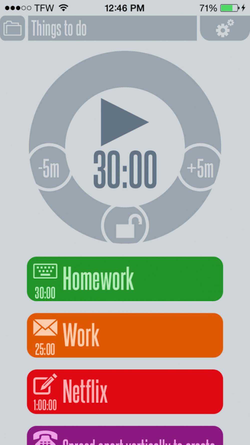 <p>30/30 is an app that allows the user to set times for certain tasks. <em>PHOTO COURTESY OF 30/30</em></p>