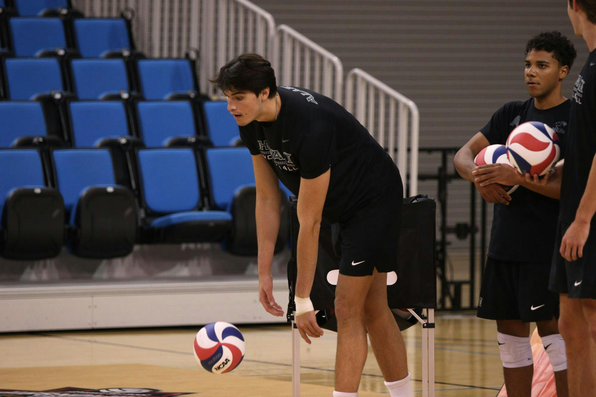 Hawaii men's volleyball practices ahead of the NCAA Tournament Championship May 10 at Pauley Pavilion in Los Angeles. Kyle Stout, DN