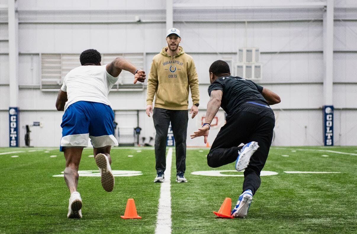 Zane Fakes, the Assistant Strenght and Conditioning Coach, trains at the Colts practice facility April 2024 in Indianapolis. Indianapolis Colts, Photo Provided