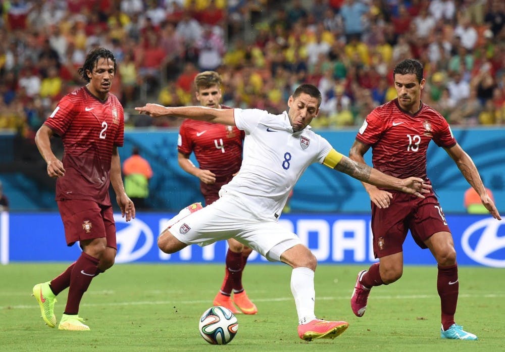 Clint Dempsey of the U.S. shoots the ball against Portugal during the FIFA World Cup at the Arena Amazonia Stadium in Manaus, Brazil, on June 22, 2014. (Liu Dawei/Xinhua/Zuma Press/MCT)