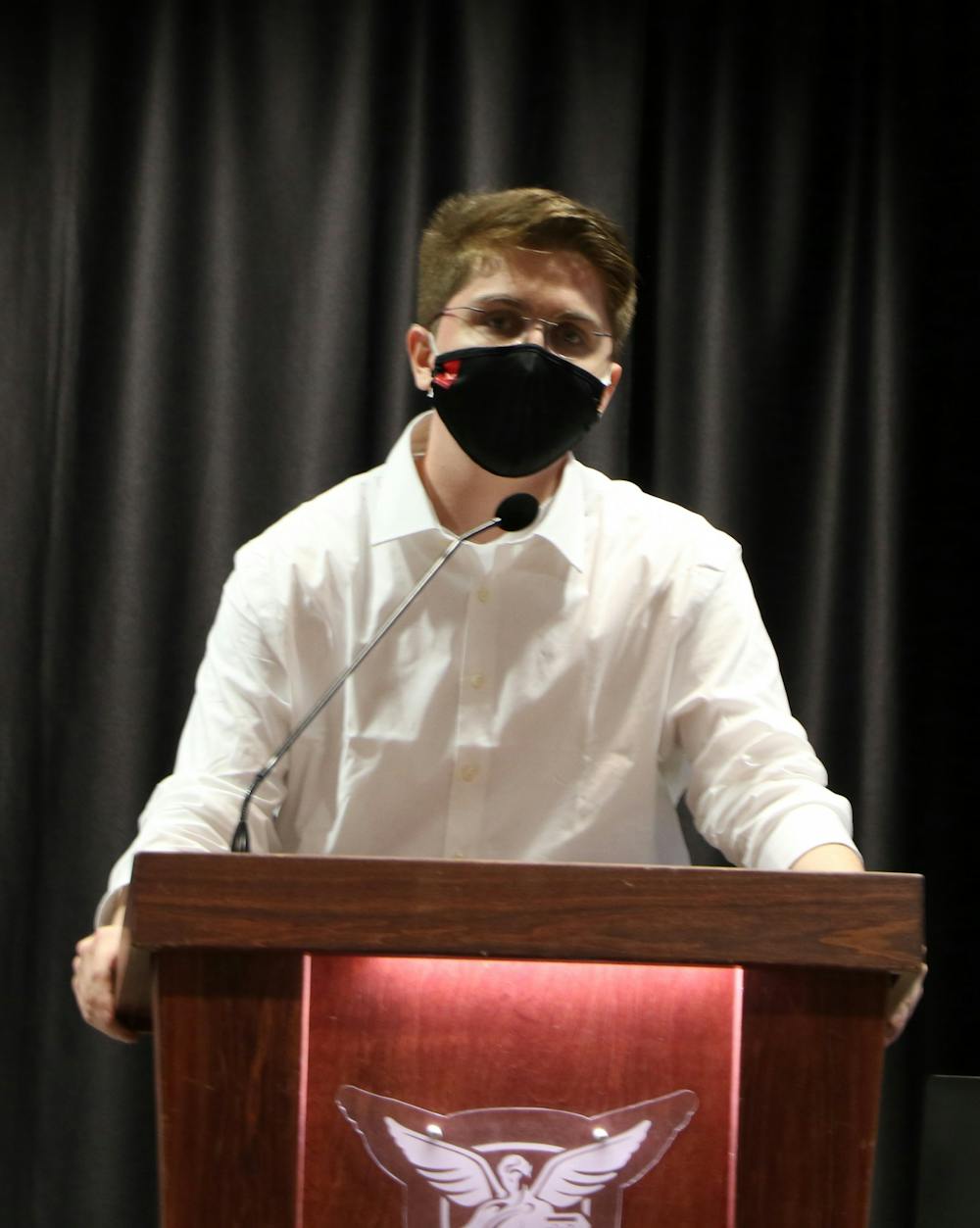 <p> Freshmen telecommunications major Nicolas Barham, presents his application for the Ball State Student Government Association to join their At-Large Caucus in L.A Pittenger Student Center February 16, 2022. Barham plans to focus on campus safety. <strong>Hannah Amos, DN.</strong></p><p></p>