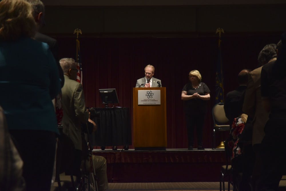 Mayor Dennis Tyler discussed the future of Muncie at the State of the City Address on May 18.&nbsp;DN PHOTO PATRICK CALVERT&nbsp;