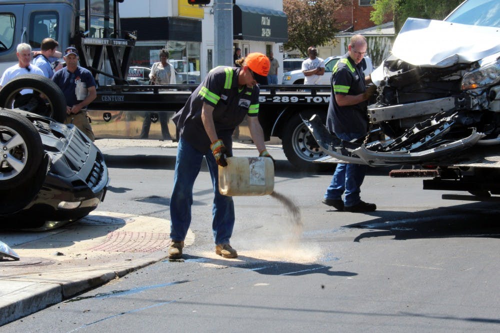 South Madison and East Jackson streets were briefly closed as emergency responders cleaned up a rollover accident Thursday, May 10. No injuries were sustained. Brynn Mechem, DN&nbsp;