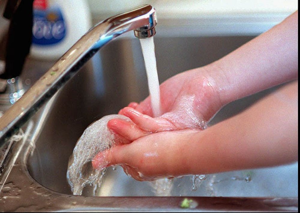 KRT LIFESTYLE STORY SLUGGED: FOODPOISON KRT PHOTOGRAPH BY JUSTIN HAYWORTH/WICHITA EAGLE (KRT113-July 30) Washing hands well with soap and water before beginning food preparation is important for cooks of any age.  (WI)  PL KD 1998 (Horiz)