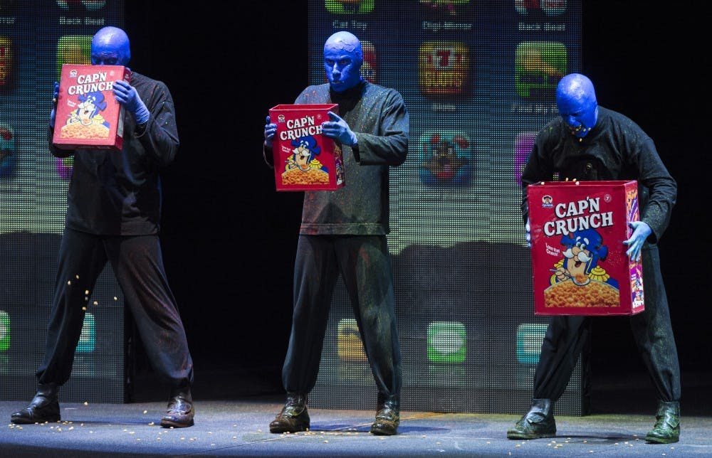 The Blue Man Group performed on Feb. 29 at John R. Emens Auditorium. The group is a comedy, theater, rock concert and dance party all in one. DN PHOTO SAMANTHA BRAMMER