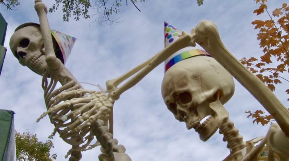 The skeletons at the Crigger house on the corner of Gilbert and Alden were celebrating the skele-baby’s birthday on Oct. 24.
