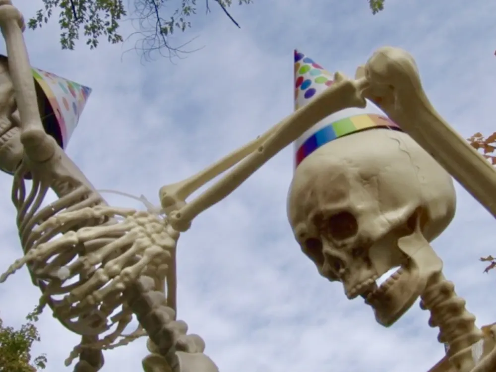 The skeletons at the Crigger house on the corner of Gilbert and Alden were celebrating the skele-baby’s birthday on Oct. 24.