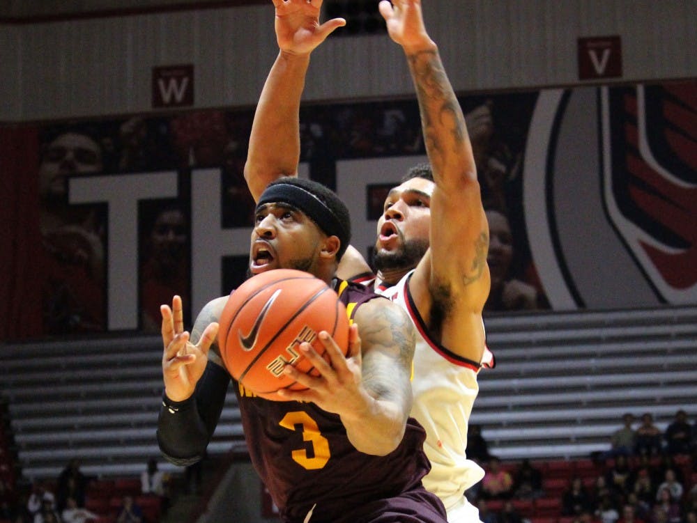 Central Michigan player, Marcus Keene attempts a layup in the game against Central Michigan in Worthen Arena on Jan. 17. Alicia M. Barnachea // DN. 