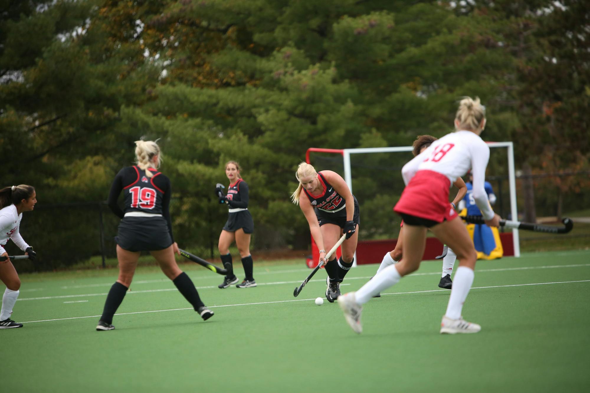 Graduate student defender Kerriane McClay takes the ball up the field in a game against Indiana University Oct. 15 at Briner Sports Complex. Andrew Berger, DN