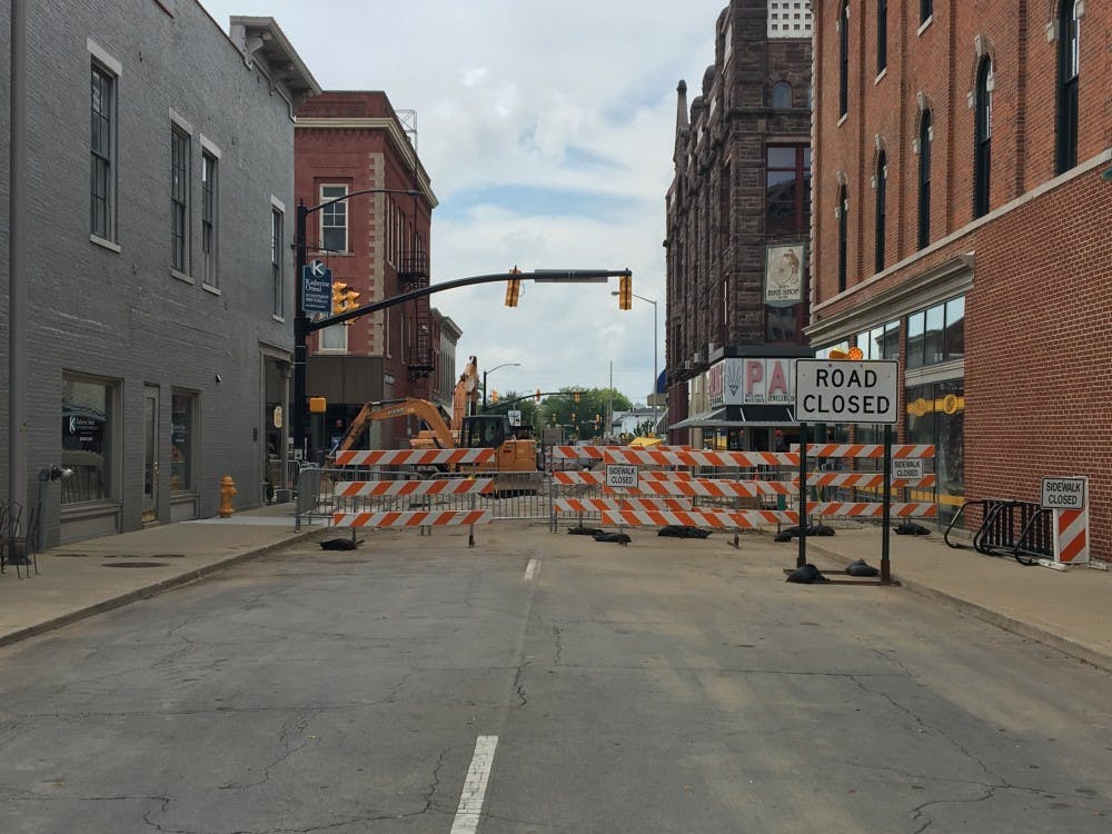 Downtown Muncie is nearing the completion of its months-long construction project, adding ADA compliant sidewalks, parking spots and bike lanes, as well as opening Walnut Street to two-way traffic and improving water drainage. Downtown developers are anticipating increased patronage for businesses who lost money due to the traffic disruption.&nbsp;Mary Freda // DN File